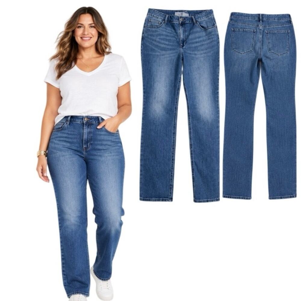 Old Navy Wow Straight High-Rise Medium Wash Blue Denim Jeans Womens Size 16 L